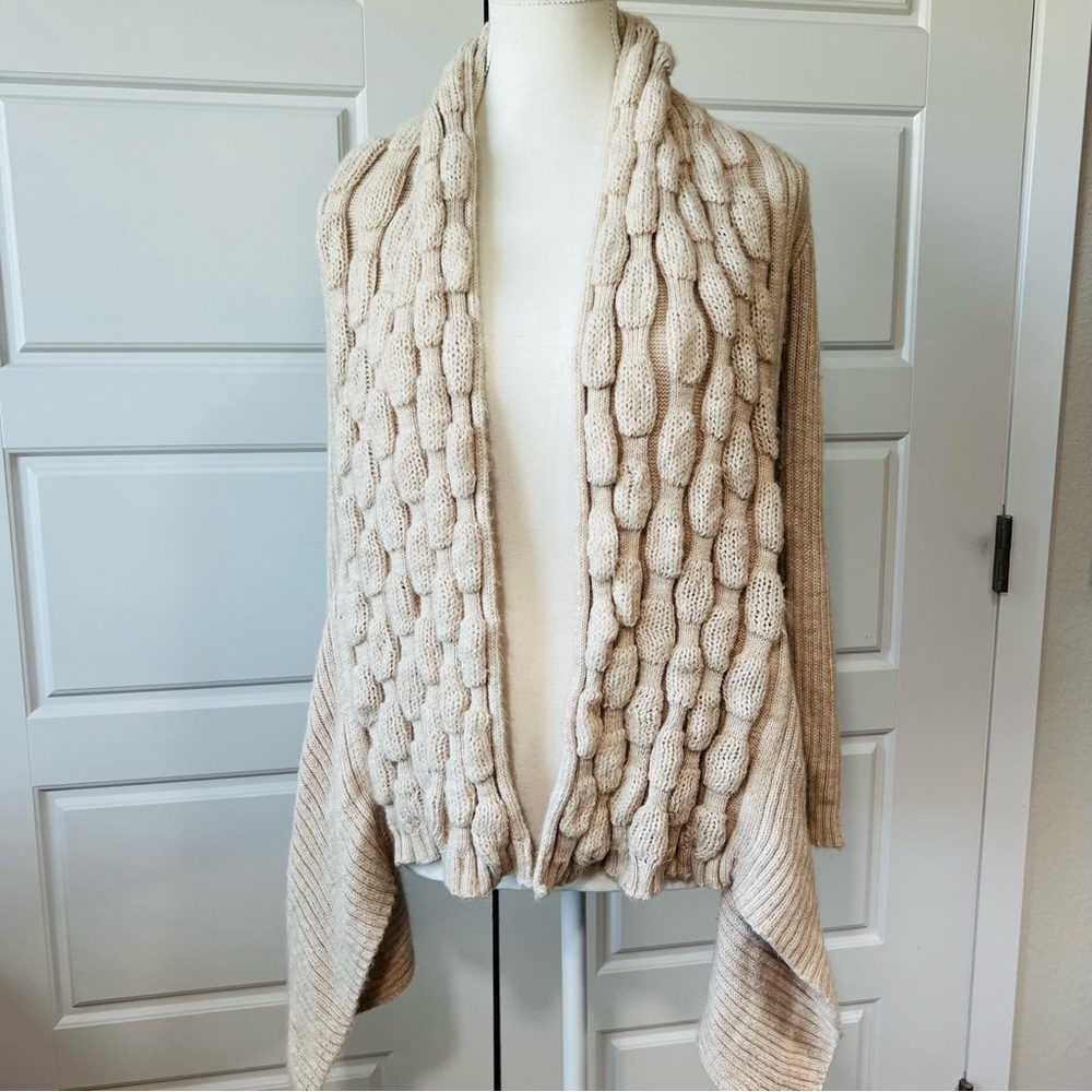 Designer Threads Peru Bubble Knit 100% Alpaca Open Front Cardigan Shawl Collar S